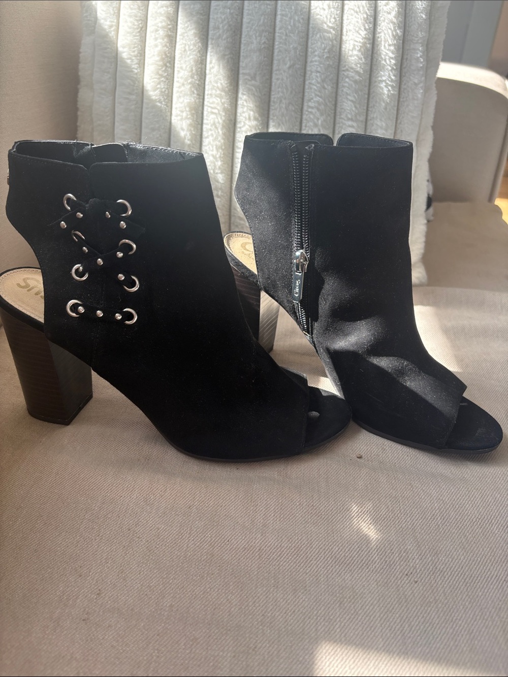 Circus by Sam Edelman Black Suede Open-Toe Lace-Up Ankle Boots